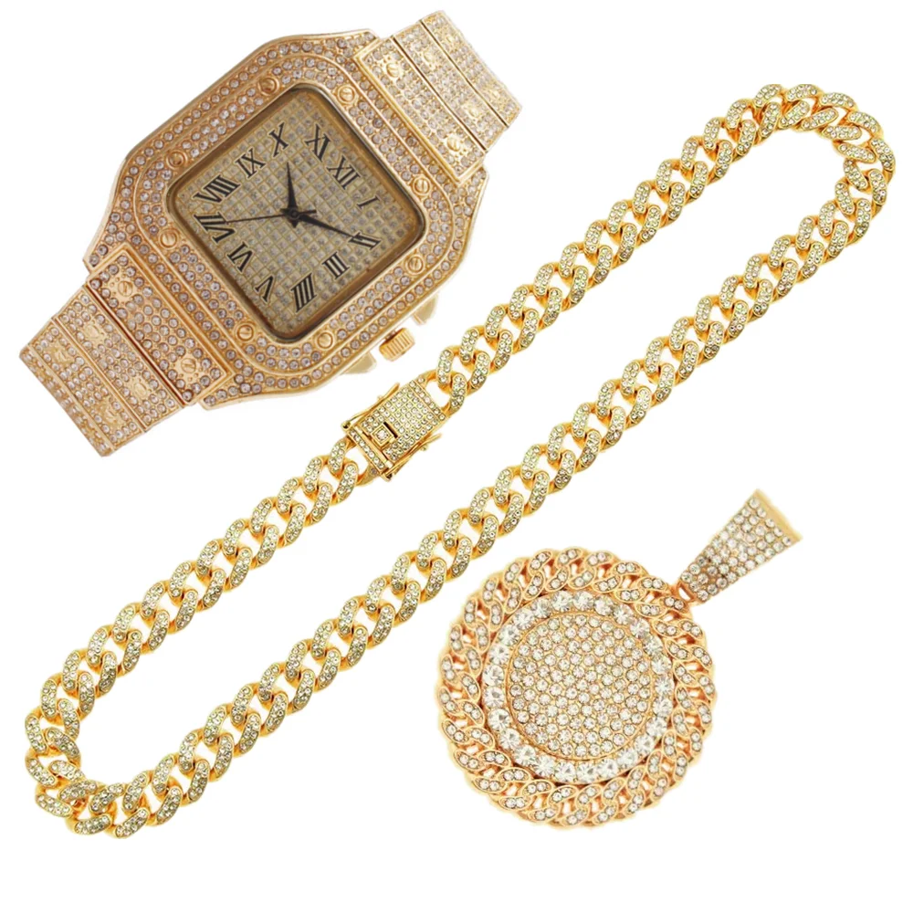 Luxury Watch Miami - 2pcs Iced Out Watches Necklace Pandents