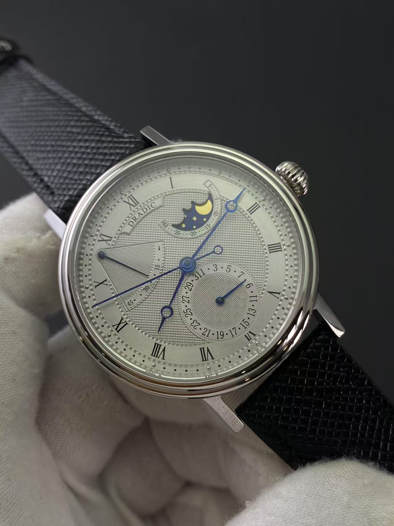 Guilloché Dial Watch - Luxury Moon Phase Power Reserve Automatic