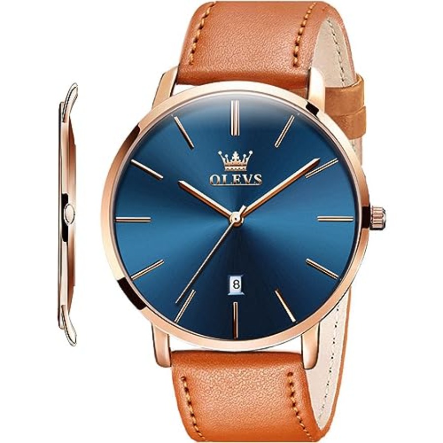Dress Watch Ultra Thin - OLEVS Men Leather Watches Black Ultra