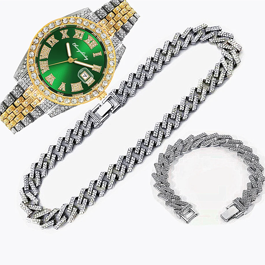 3pcs Luxury Iced Out Watch for - Luxury Watch Miami ulasan dan harga