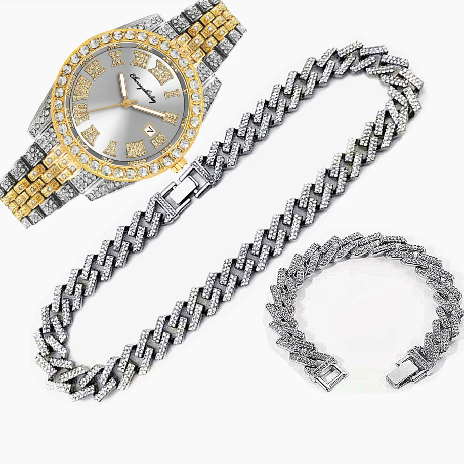 3pcs Luxury Iced Out Watch for - Luxury Watch Miami ulasan dan harga