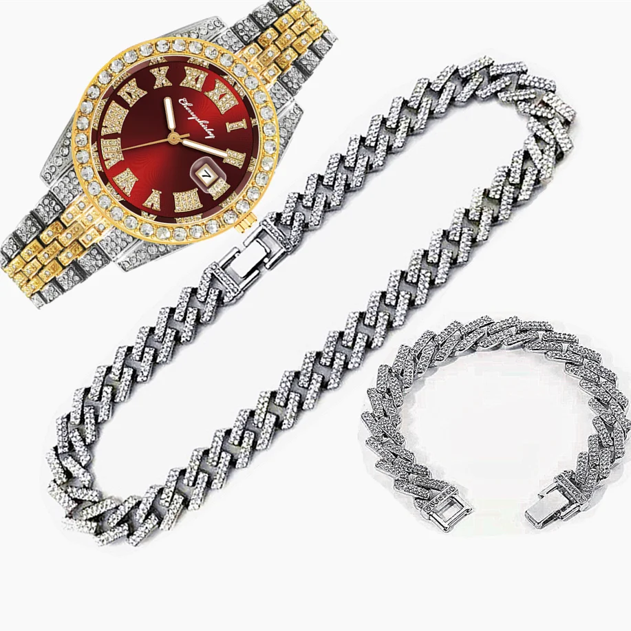 3pcs Luxury Iced Out Watch for - Luxury Watch Miami ulasan dan harga
