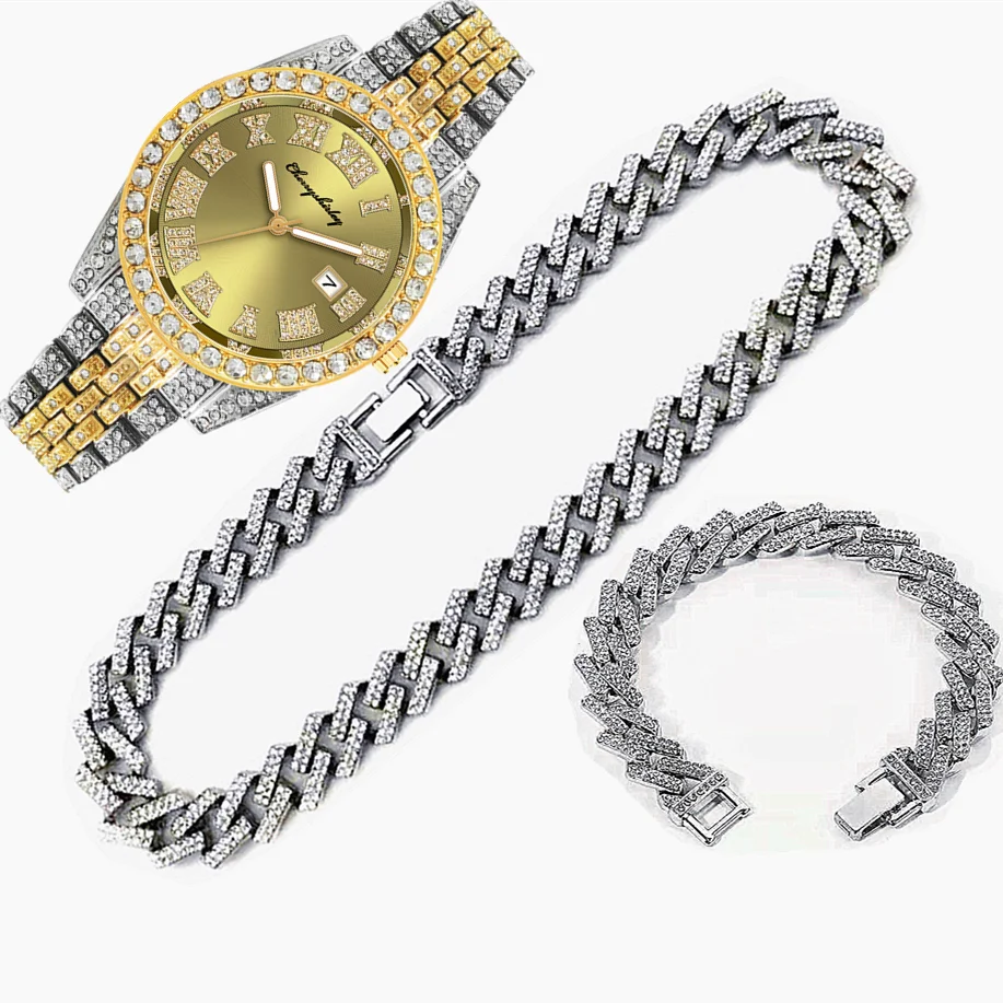 3pcs Luxury Iced Out Watch for - Luxury Watch Miami ulasan dan harga