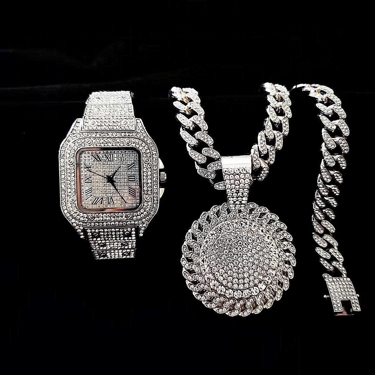 2pcs Iced Out Watch Necklace P - Luxury Watch Miami ulasan dan harga
