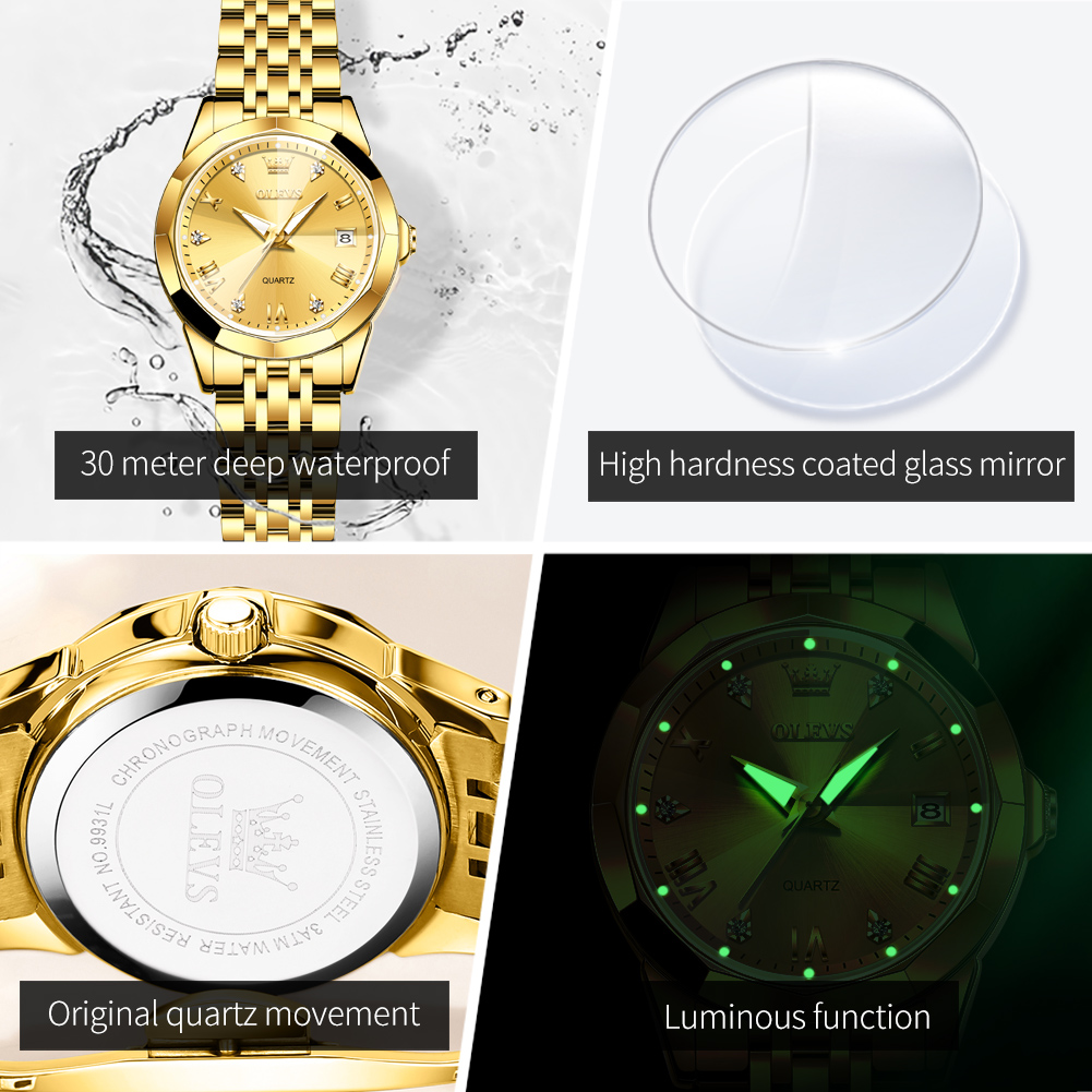 OLEVS Fashion Golden Watch for - Luxury Watch Female ulasan dan harga