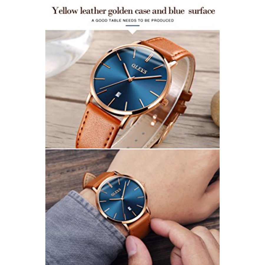 OLEVS Men Leather Watches Blac - Dress Watch Ultra Thin ulasan dan harga
