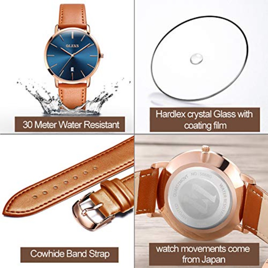 OLEVS Men Leather Watches Blac - Dress Watch Ultra Thin ulasan dan harga