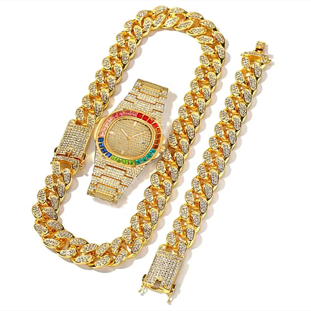 3pcs Watch+Necklace+Bracelet L - Luxury Watch Miami ulasan dan harga