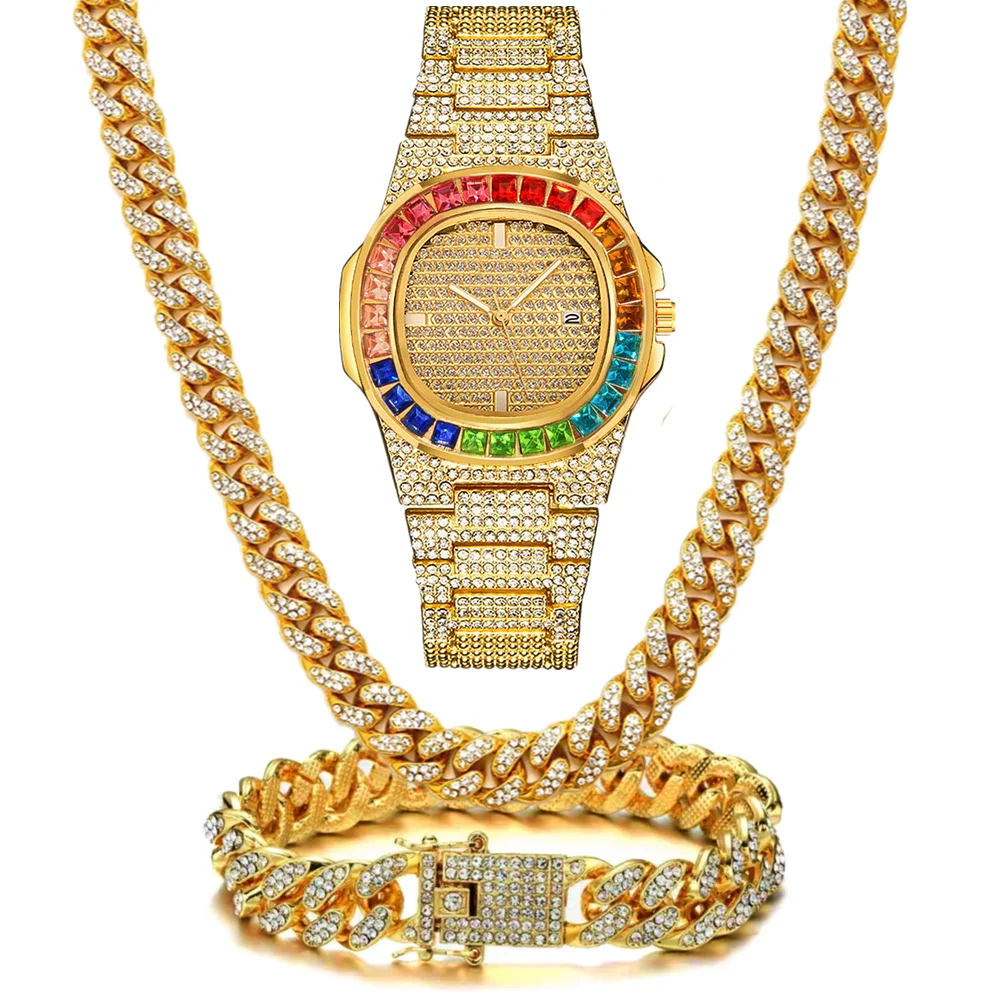 3pcs Watch+Necklace+Bracelet L - Luxury Watch Miami ulasan dan harga