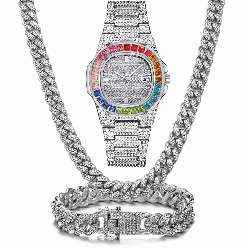 3pcs Watch+Necklace+Bracelet L - Luxury Watch Miami ulasan dan harga